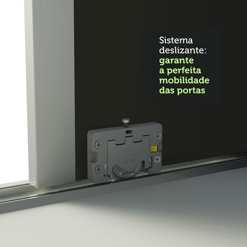 Guarda Roupa Casal 100% MDF Madesa Zurique 3 Portas de Correr com Espelho - Branco/Preto