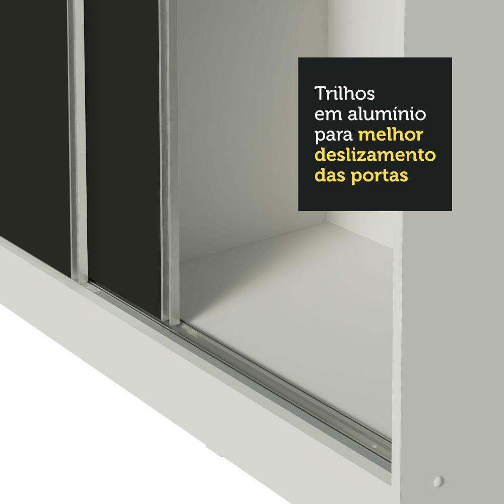 Guarda Roupa Casal 100% MDF Madesa Zurique 3 Portas de Correr com Espelho - Branco/Preto
