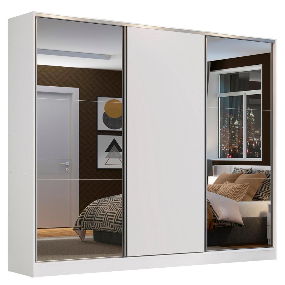 Guarda Roupa Casal 100% MDF Madesa Zurique 3 Portas de Correr com Espelhos - Branco