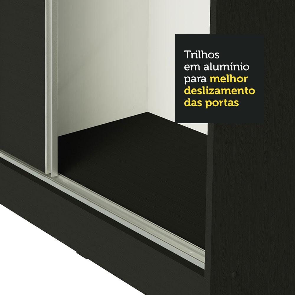Guarda Roupa Casal 100% MDF Madesa Zurique 3 Portas de Correr com Espelhos - Preto/Branco