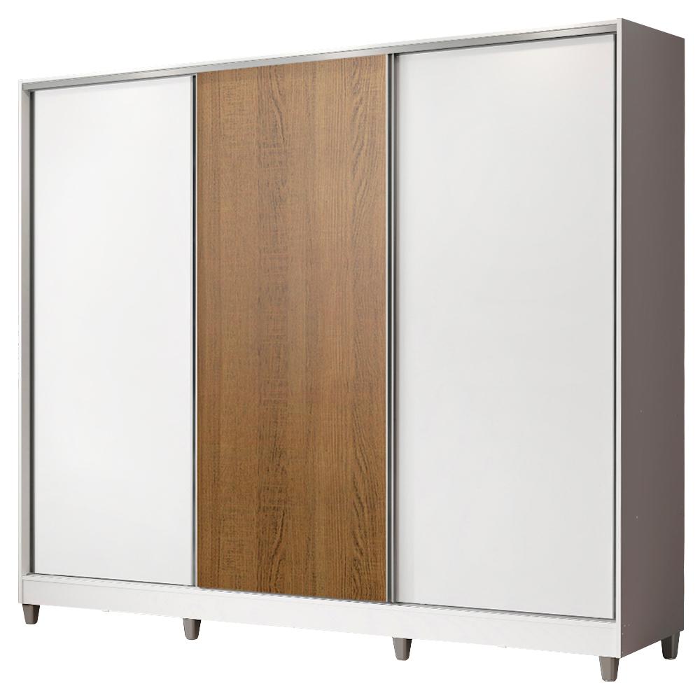 Guarda Roupa Casal 100% MDF Madesa Zurique 3 Portas de Correr com Pés - Branco/Branco/Rustic