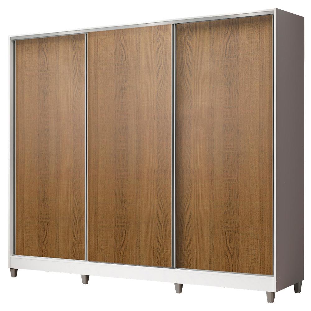 Guarda Roupa Casal 100% MDF Madesa Zurique 3 Portas de Correr com Pés - Branco/Rustic