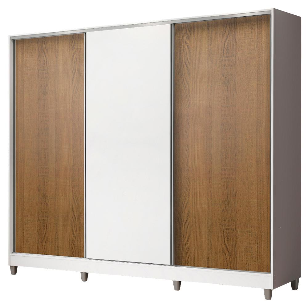 Guarda Roupa Casal 100% MDF Madesa Zurique 3 Portas de Correr com Pés - Branco/Rustic/Branco