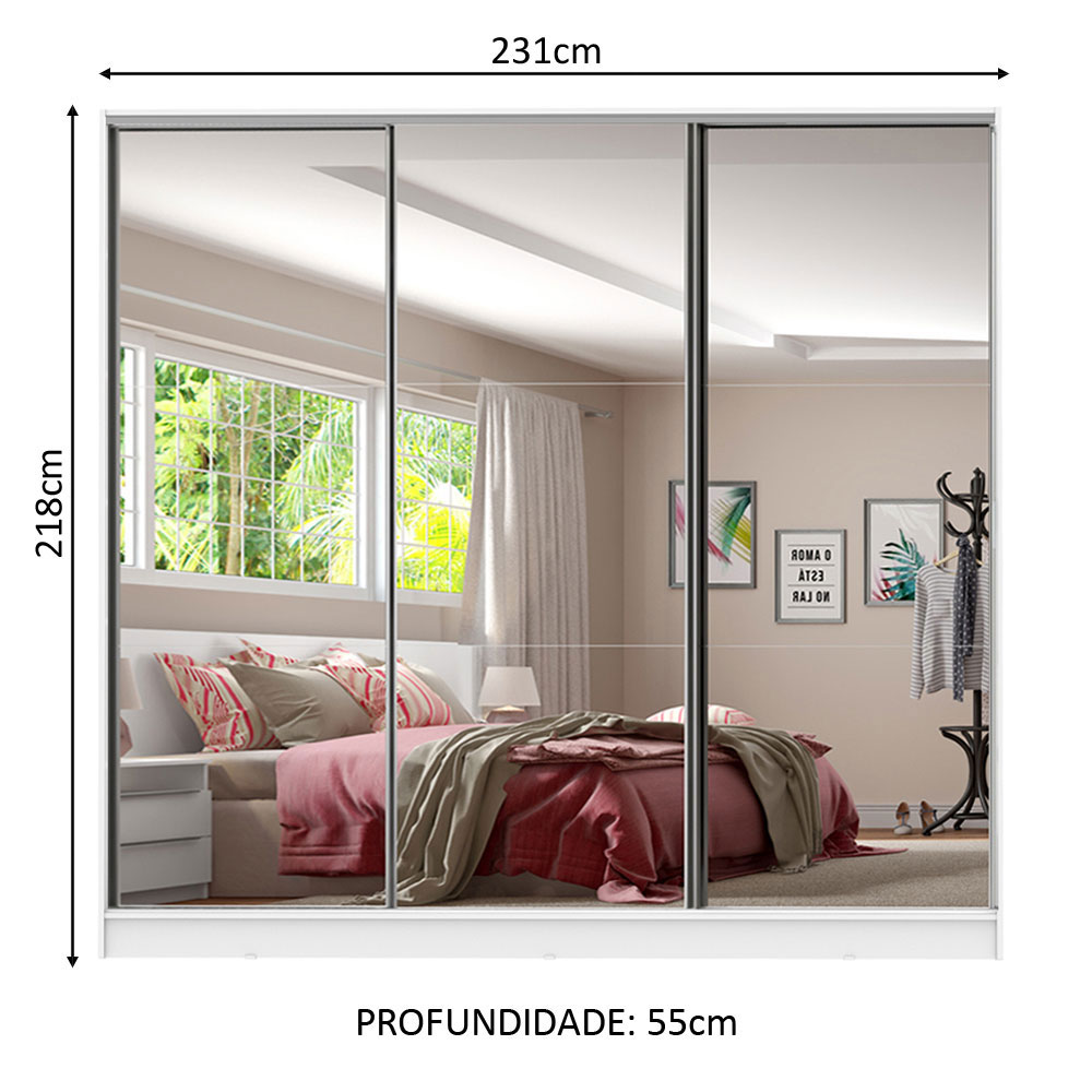 Guarda Roupa Casal 100% MDF com Espelho Madesa Royale 3 Portas de Correr