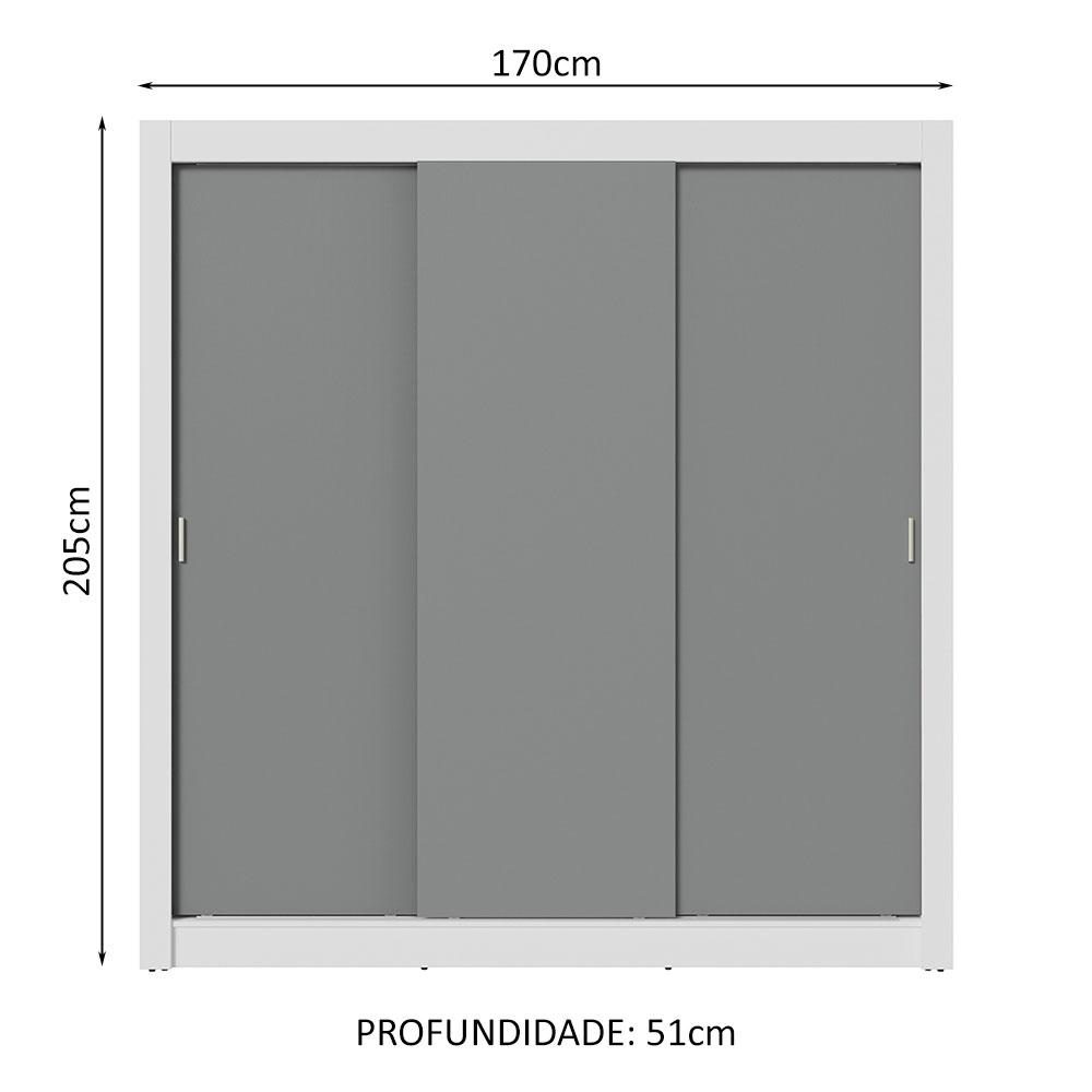 Guarda-Roupa Casal 3 Portas de Correr Branco/Cinza Sublime Plus Madesa