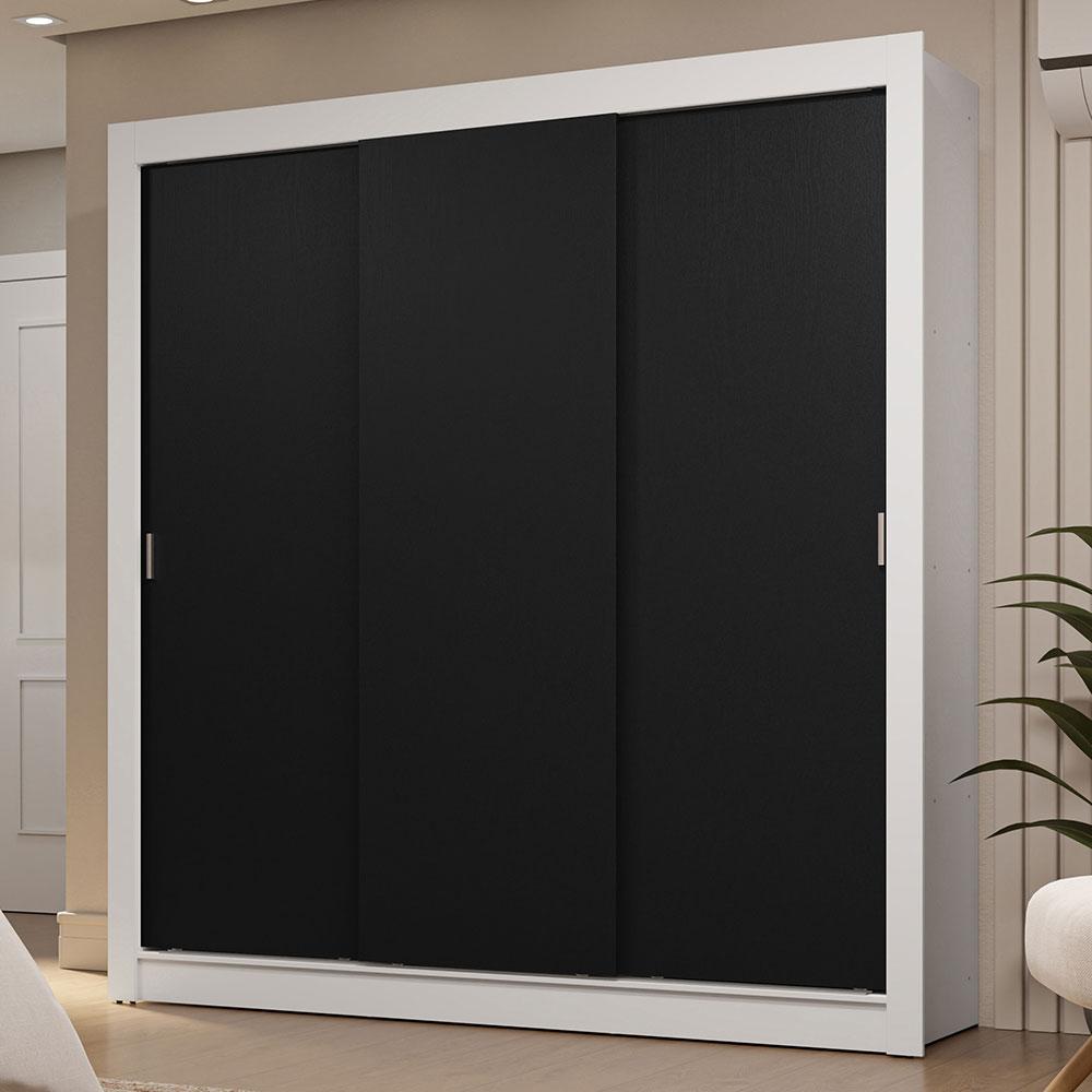 Guarda-Roupa Casal 3 Portas de Correr Branco/Preto Sublime Madesa