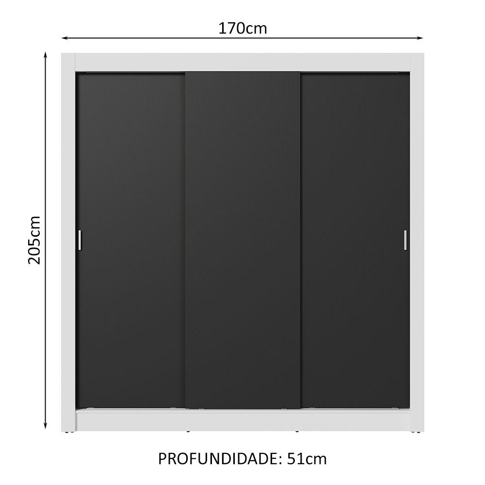 Guarda-Roupa Casal 3 Portas de Correr Branco/Preto Sublime Madesa