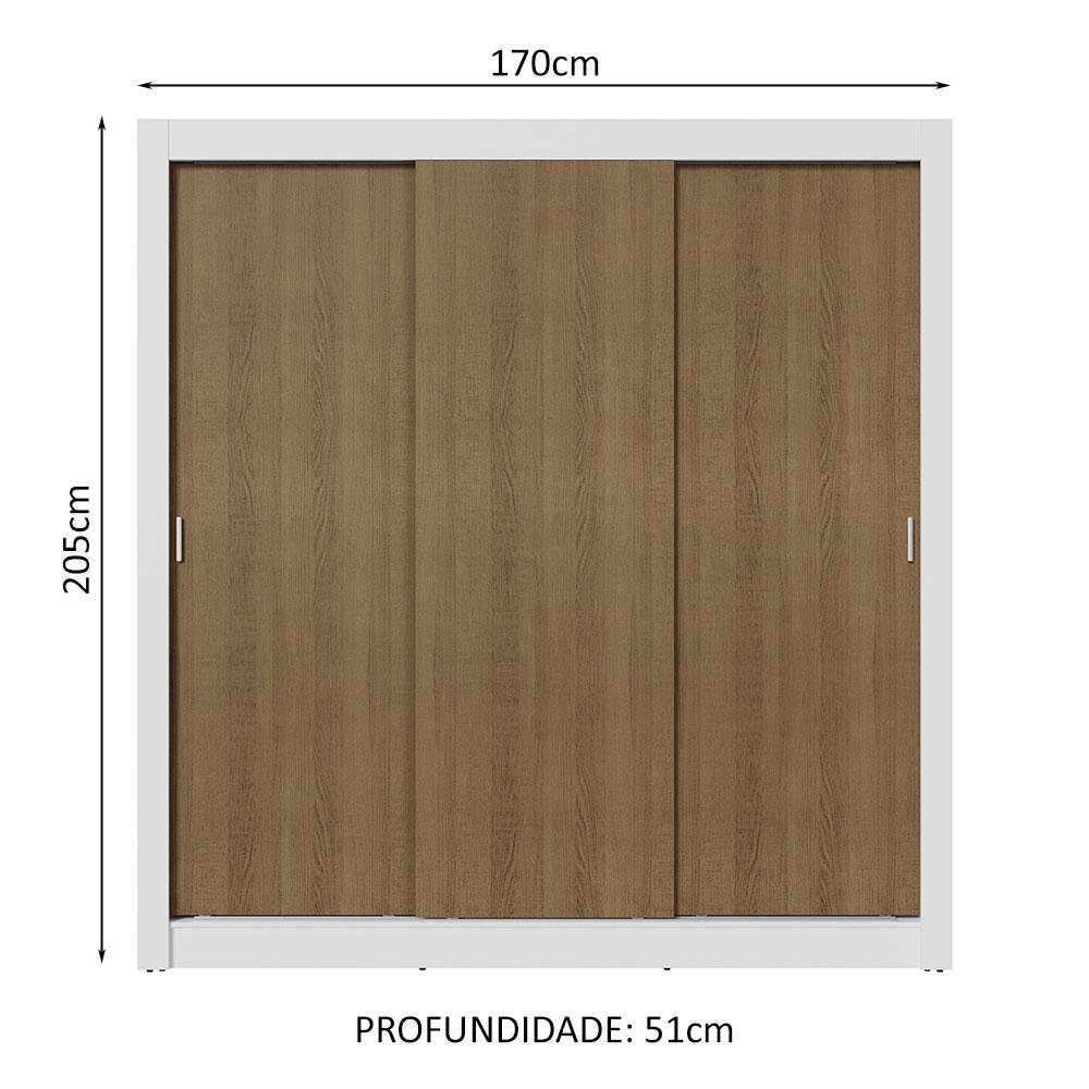 Guarda-Roupa Casal 3 Portas de Correr Branco/Rustic Sublime Madesa