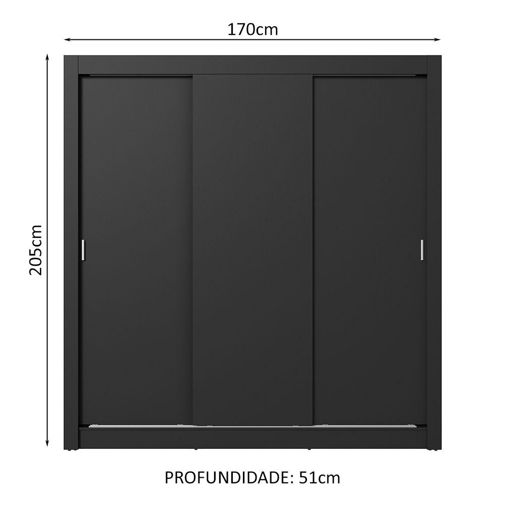 Guarda-Roupa Casal 3 Portas de Correr Preto Sublime Plus Madesa