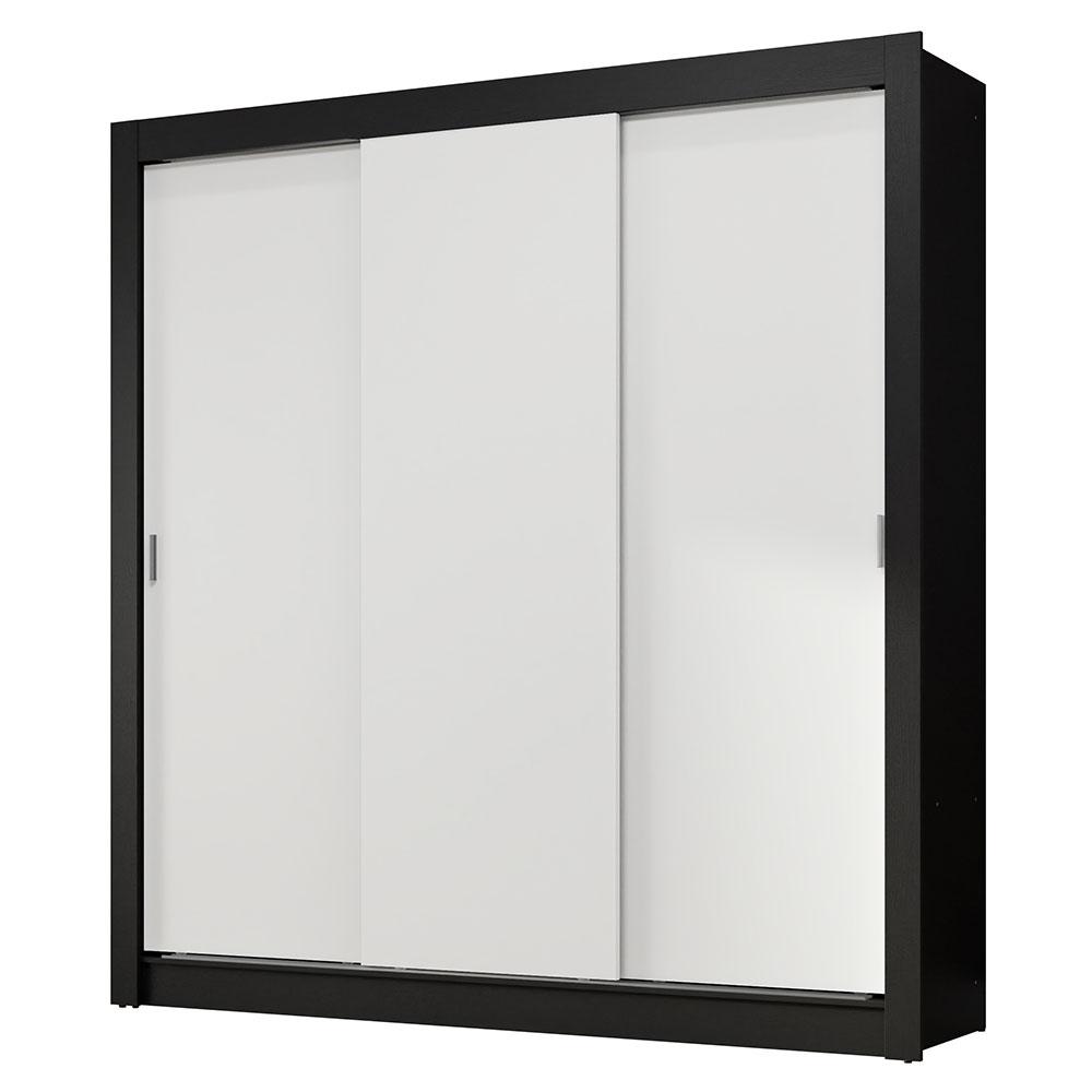 Guarda-Roupa Casal 3 Portas de Correr Preto/Branco Nobre Madesa