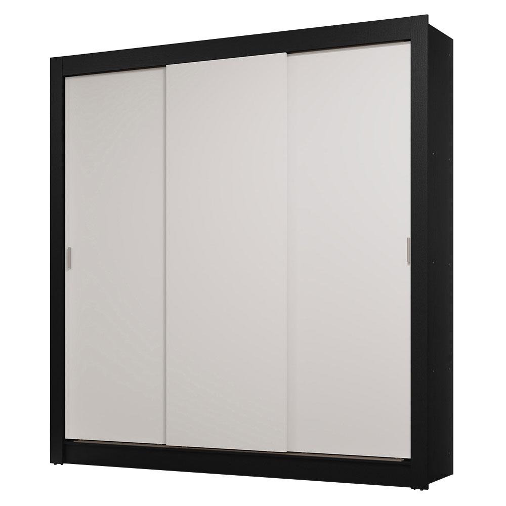 Guarda-Roupa Casal 3 Portas de Correr Preto/Branco Sublime Madesa