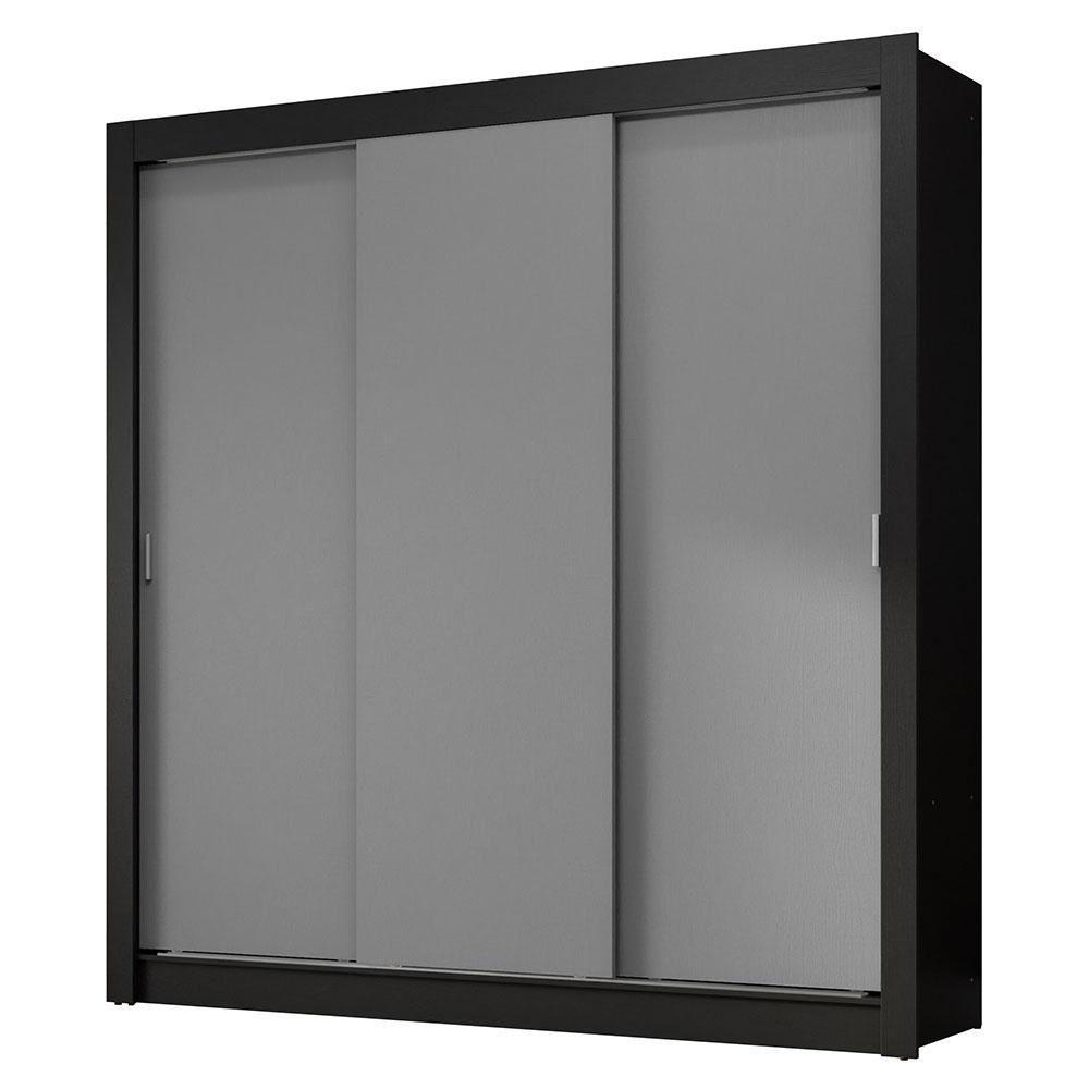 Guarda-Roupa Casal 3 Portas de Correr Preto/Cinza Nobre Madesa