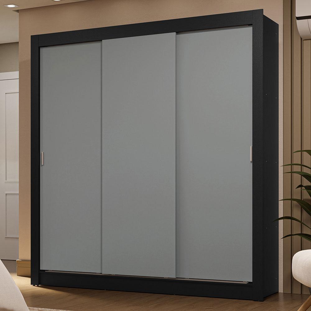 Guarda-Roupa Casal 3 Portas de Correr Preto/Cinza Sublime Madesa