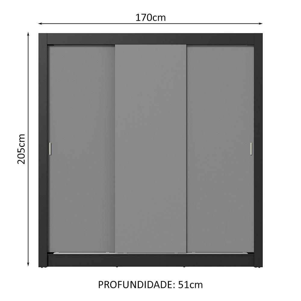 Guarda-Roupa Casal 3 Portas de Correr Preto/Cinza Sublime Plus Madesa