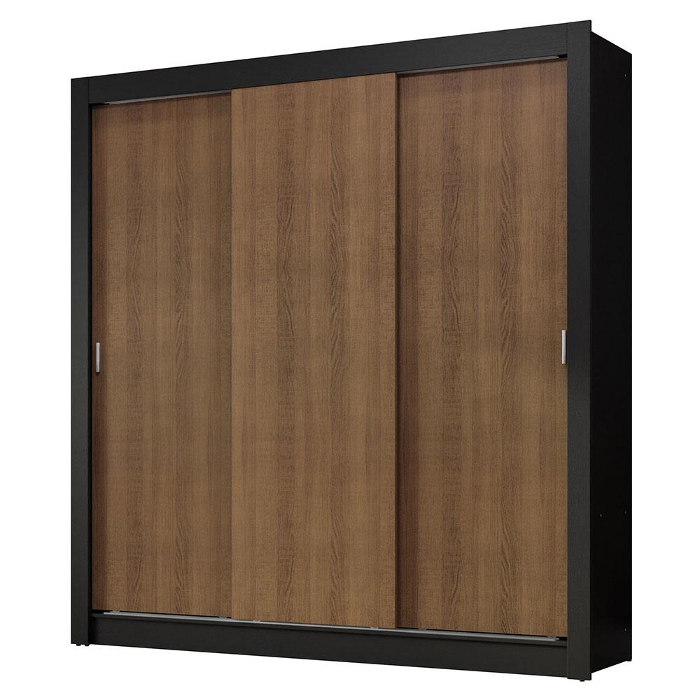 Guarda-Roupa Casal 3 Portas de Correr Preto/Rustic Nobre Madesa