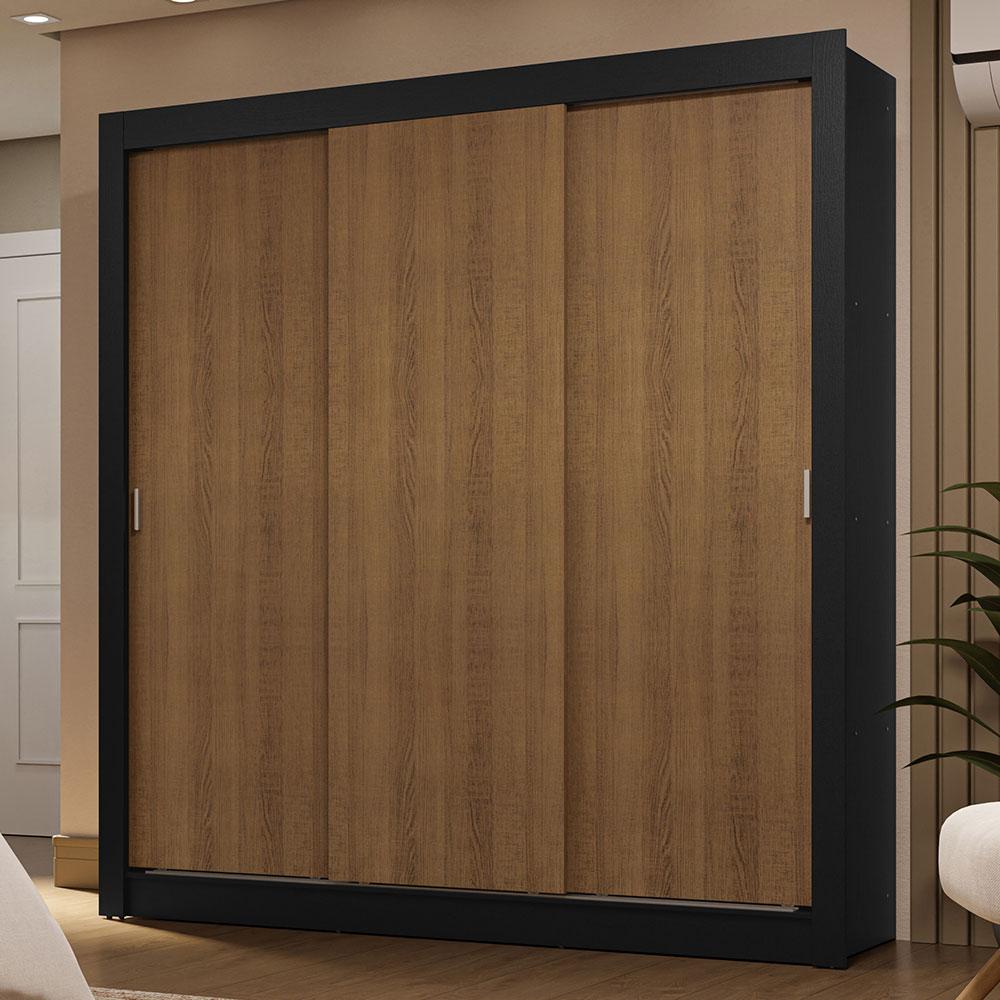 Guarda-Roupa Casal 3 Portas de Correr Preto/Rustic Sublime Madesa