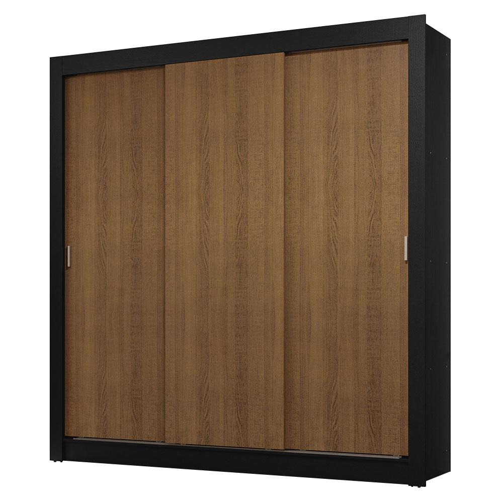 Guarda-Roupa Casal 3 Portas de Correr Preto/Rustic Sublime Madesa