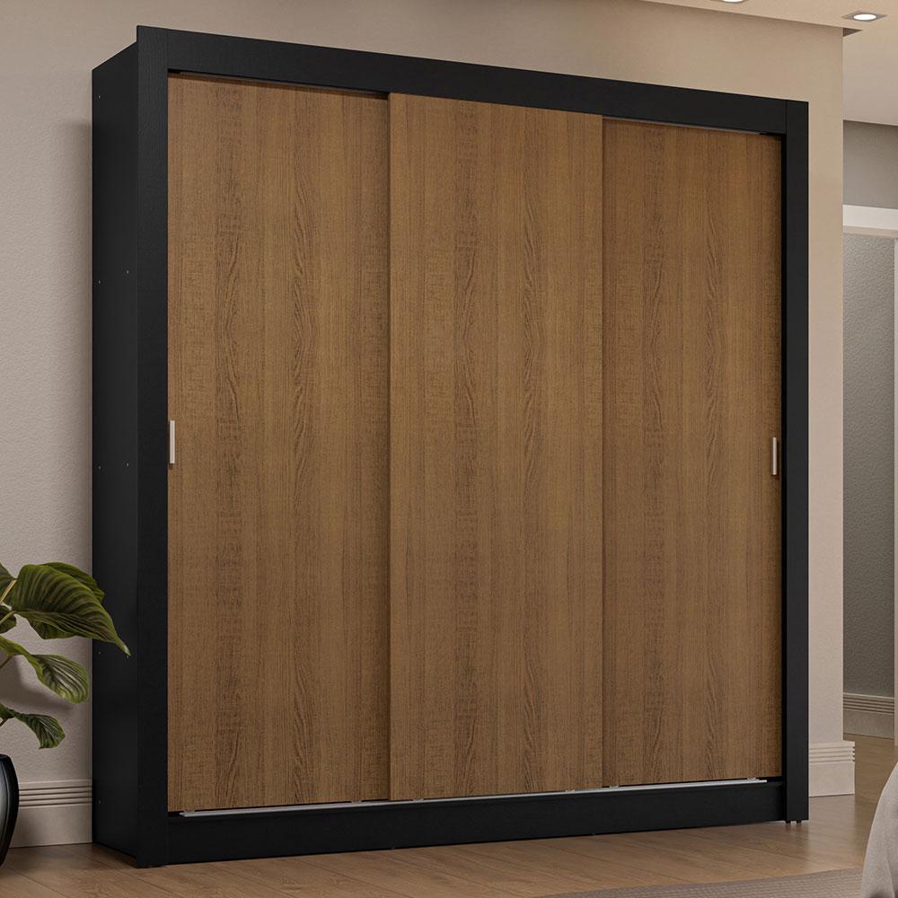 Guarda-Roupa Casal 3 Portas de Correr Preto/Rustic Sublime Plus Madesa