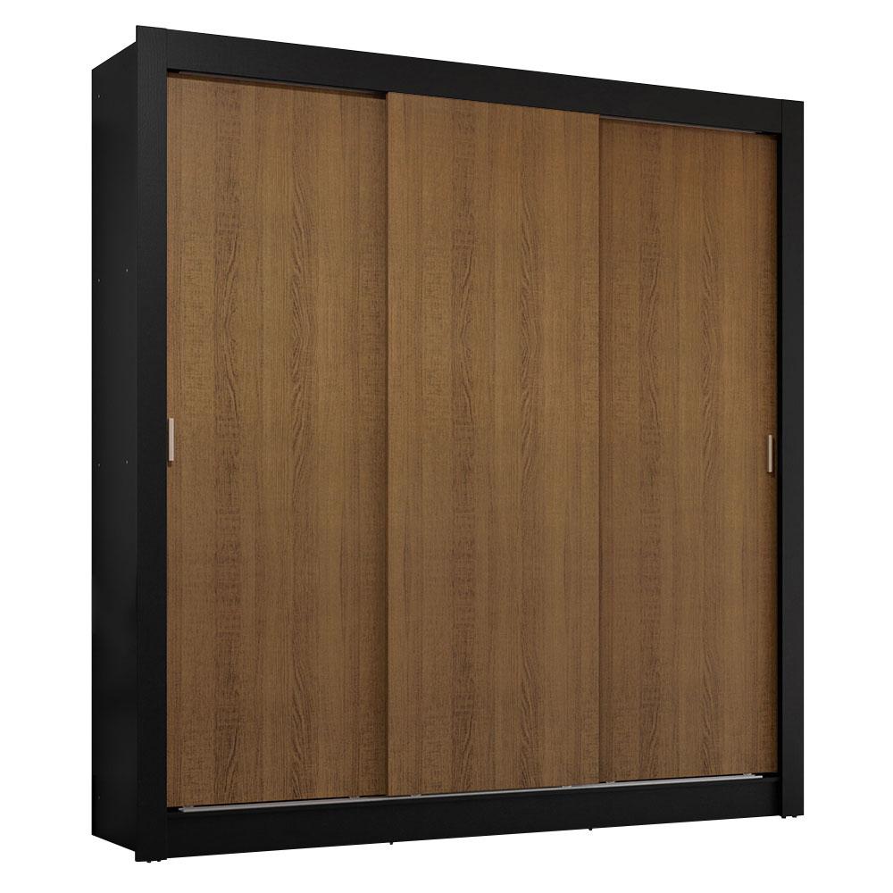 Guarda-Roupa Casal 3 Portas de Correr Preto/Rustic Sublime Plus Madesa