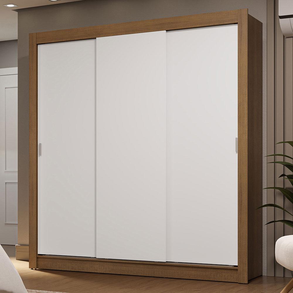 Guarda-Roupa Casal 3 Portas de Correr Rustic/Branco Sublime Madesa