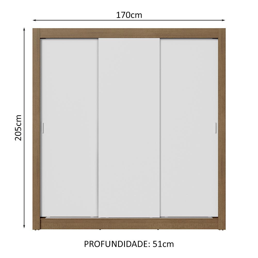 Guarda-Roupa Casal 3 Portas de Correr Rustic/Branco Sublime Madesa