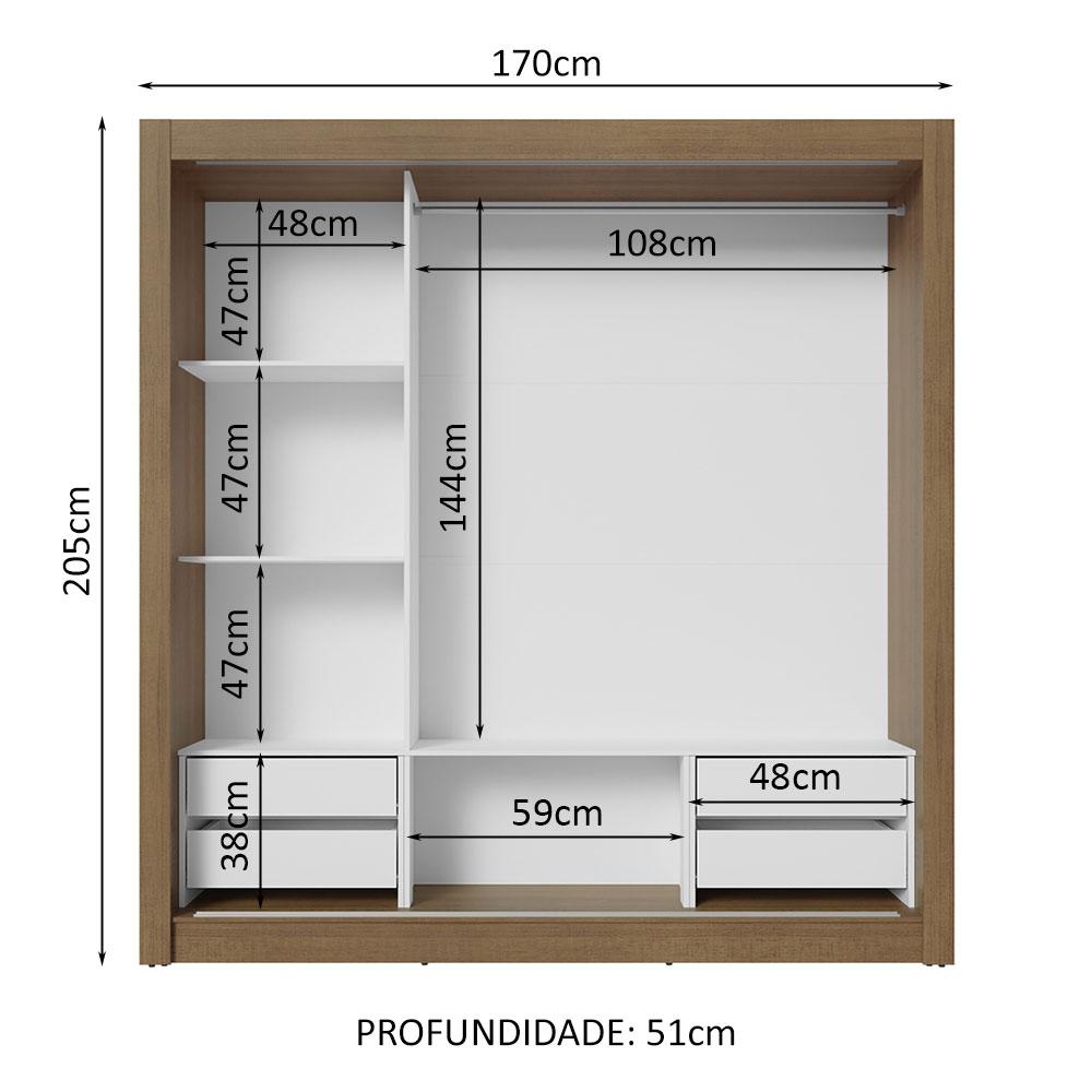 Guarda-Roupa Casal 3 Portas de Correr Rustic/Branco Sublime Plus Madesa