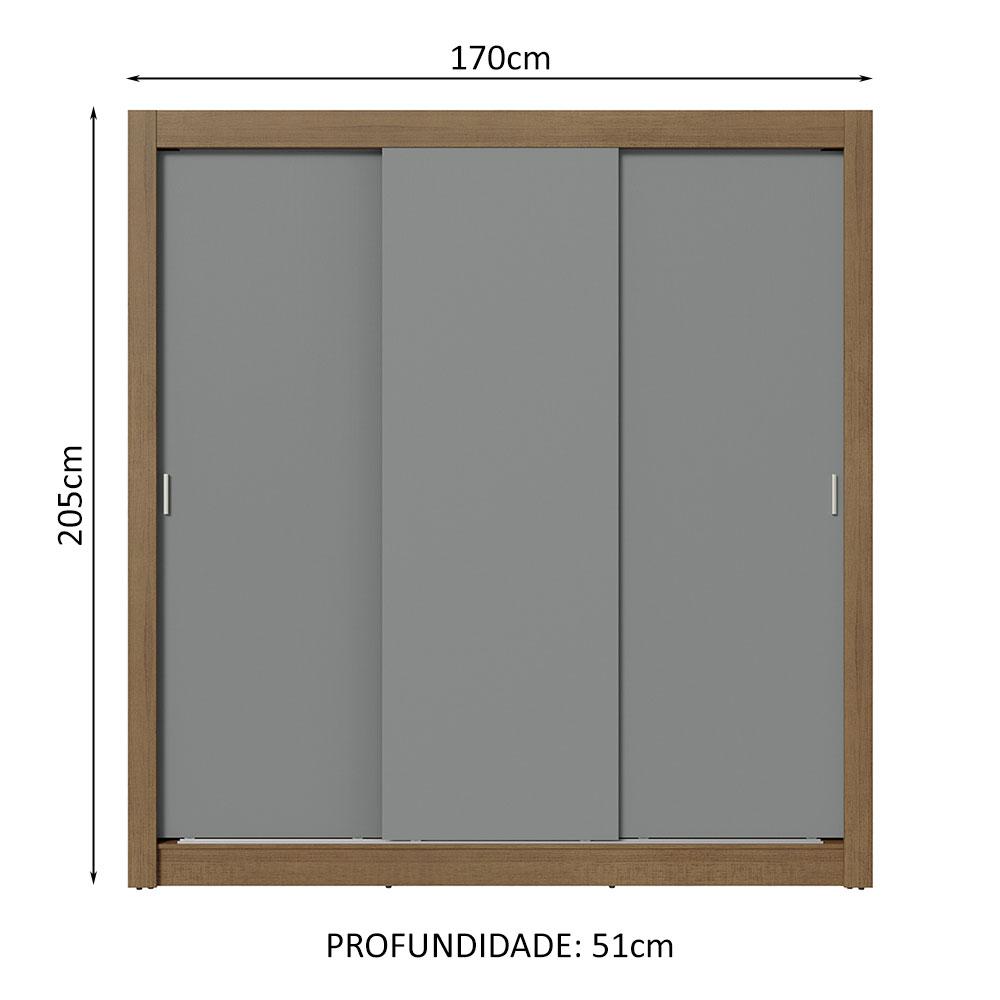 Guarda-Roupa Casal 3 Portas de Correr Rustic/Cinza Sublime Plus Madesa