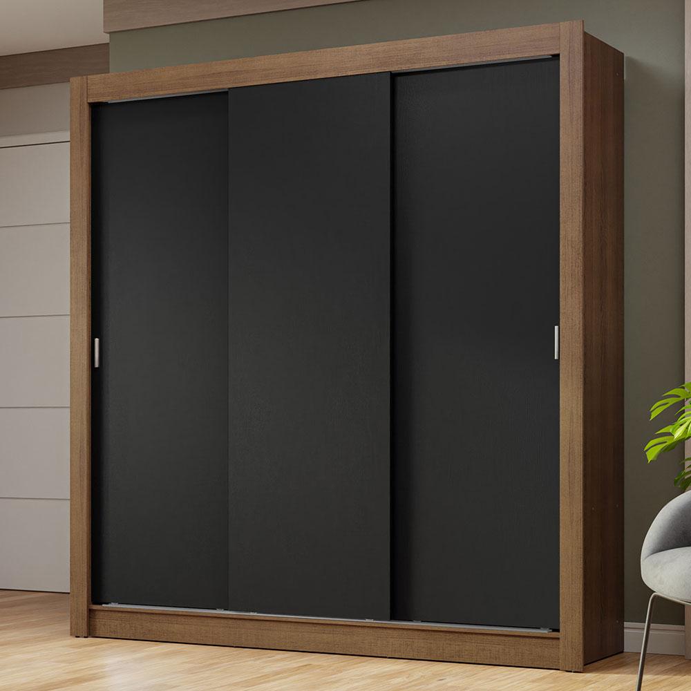 Guarda-Roupa Casal 3 Portas de Correr Rustic/Preto Nobre Madesa