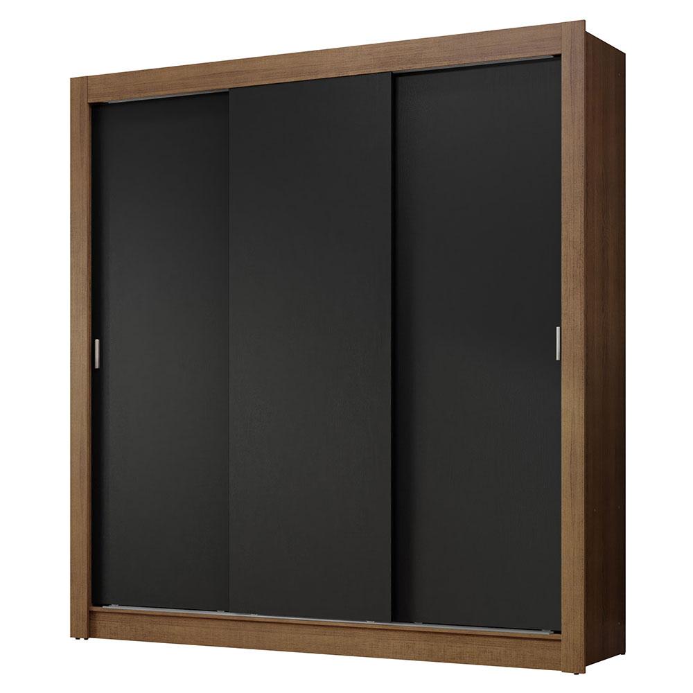 Guarda-Roupa Casal 3 Portas de Correr Rustic/Preto Nobre Madesa