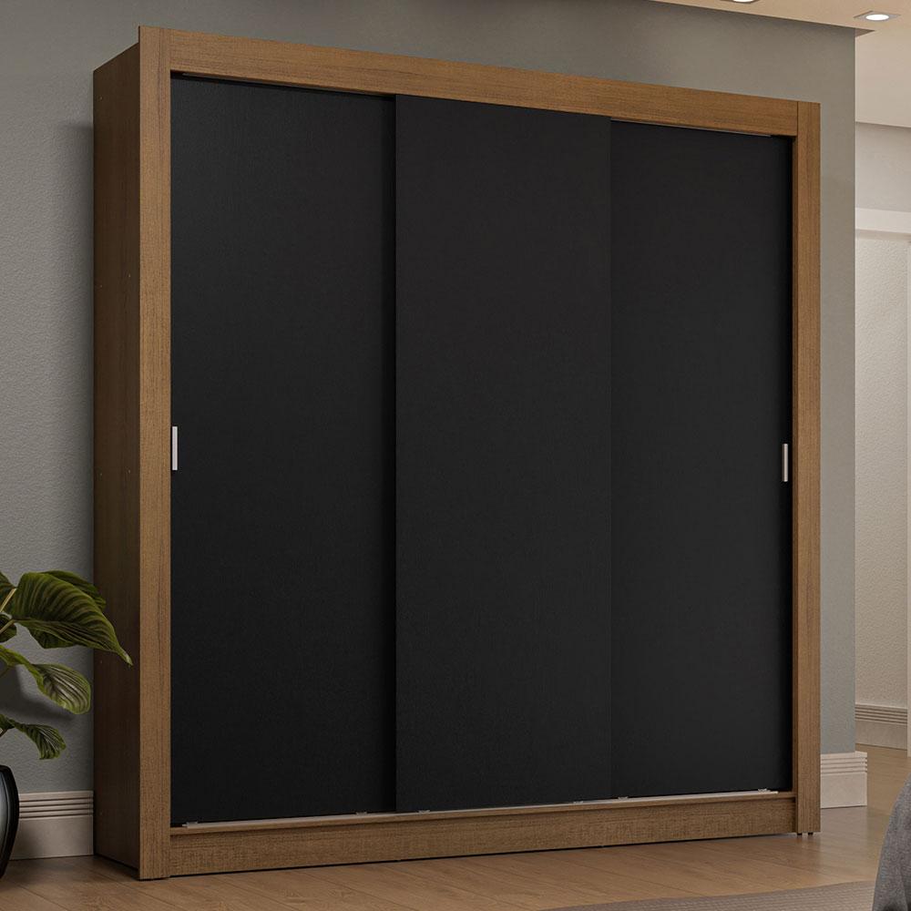 Guarda-Roupa Casal 3 Portas de Correr Rustic/Preto Sublime Plus Madesa