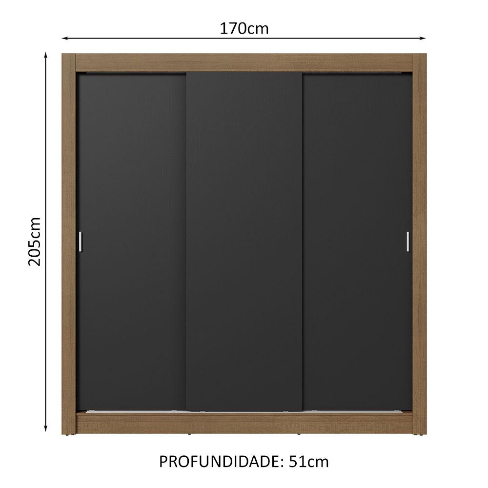 Guarda-Roupa Casal 3 Portas de Correr Rustic/Preto Sublime Plus Madesa