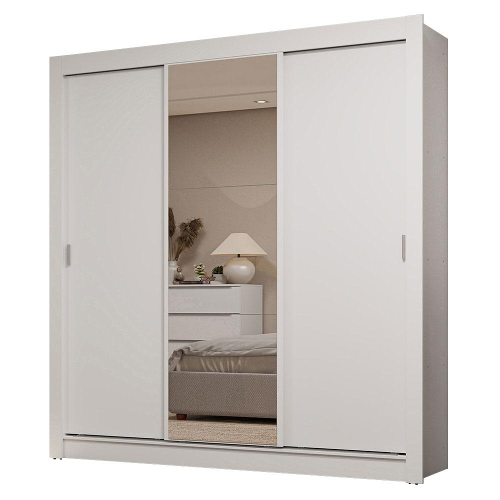 Guarda-Roupa Casal 3 Portas de Correr com Espelho 2 Gavetas Branco Sublime Madesa