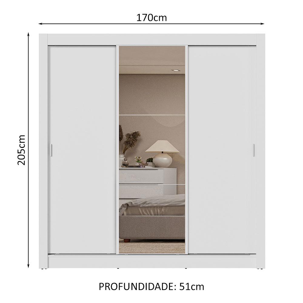 Guarda-Roupa Casal 3 Portas de Correr com Espelho 2 Gavetas Branco Sublime Madesa