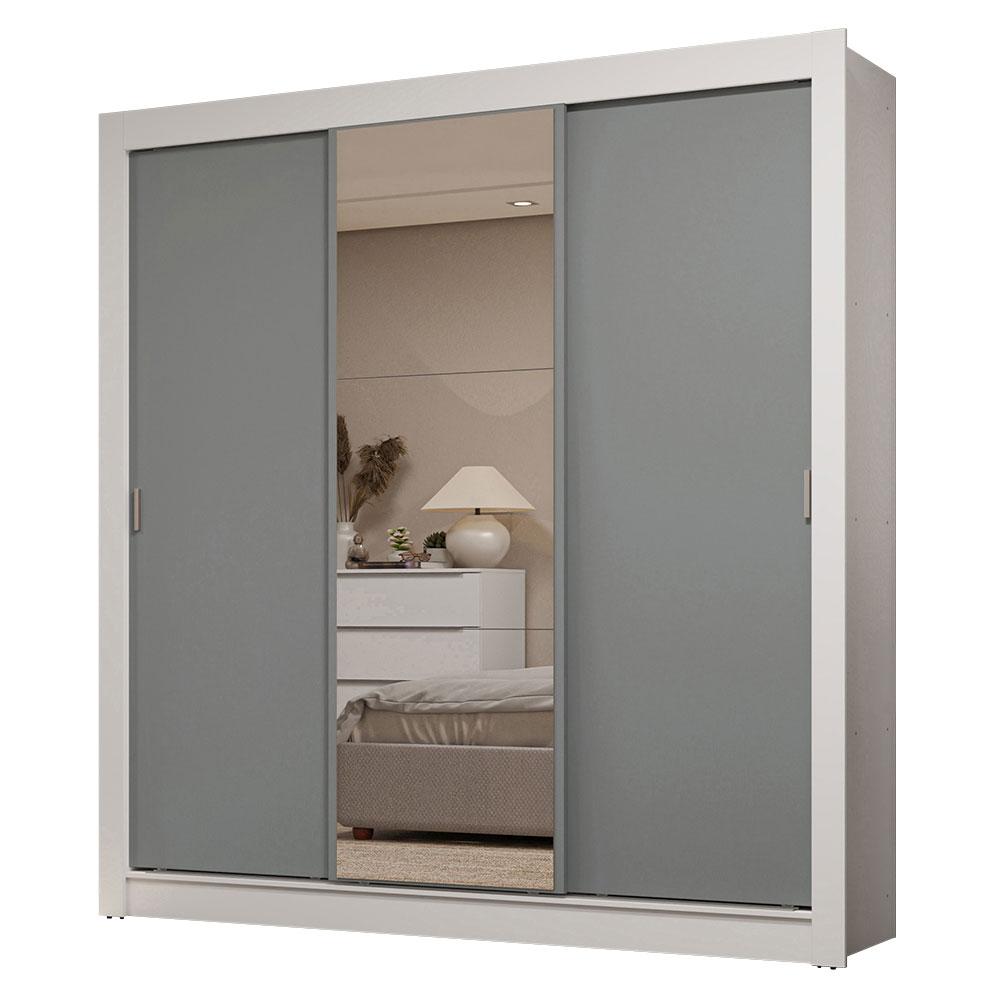 Guarda-Roupa Casal 3 Portas de Correr com Espelho 2 Gavetas Branco/Cinza Sublime Madesa