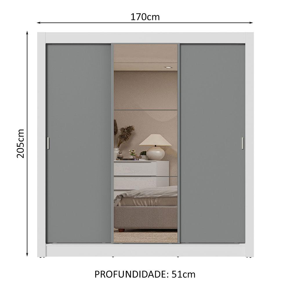 Guarda-Roupa Casal 3 Portas de Correr com Espelho 2 Gavetas Branco/Cinza Sublime Madesa