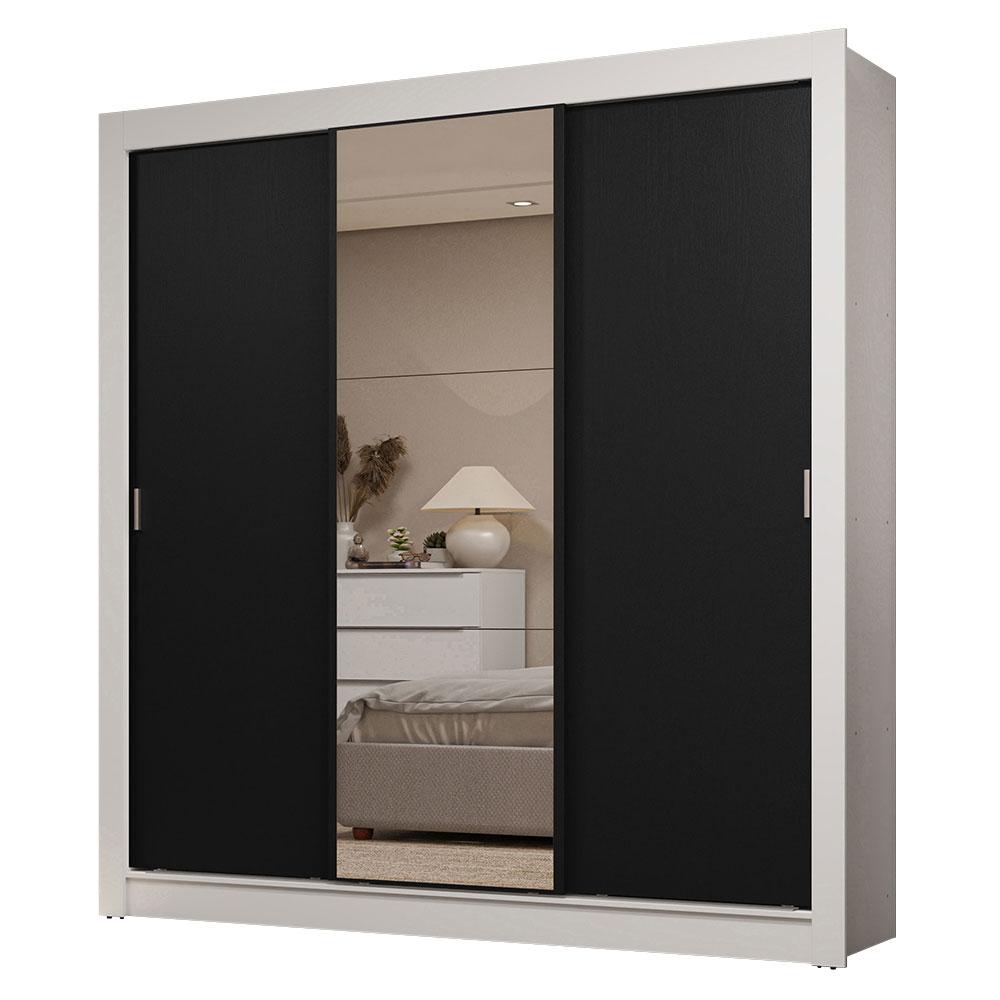 Guarda-Roupa Casal 3 Portas de Correr com Espelho 2 Gavetas Branco/Preto Sublime Madesa