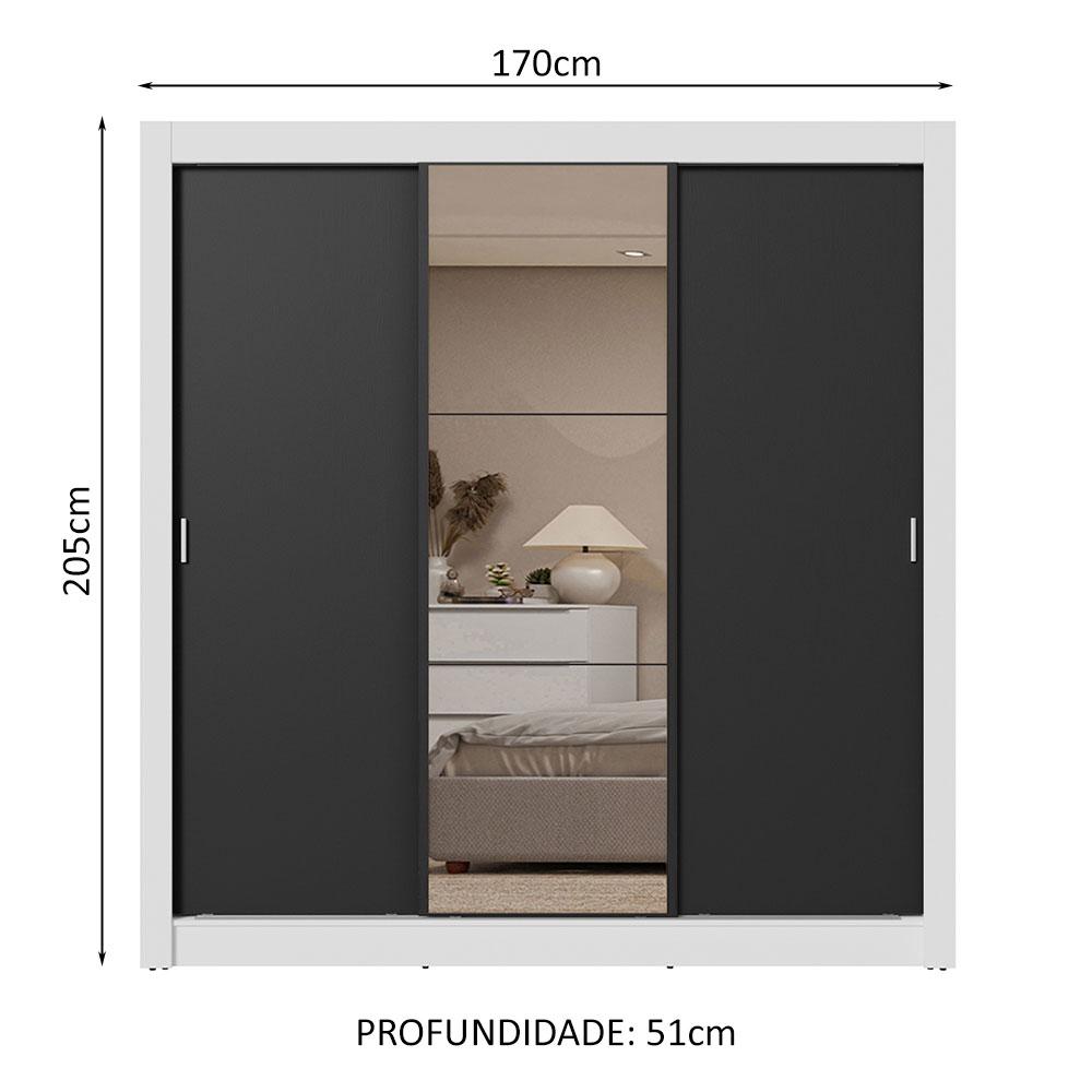 Guarda-Roupa Casal 3 Portas de Correr com Espelho 2 Gavetas Branco/Preto Sublime Madesa