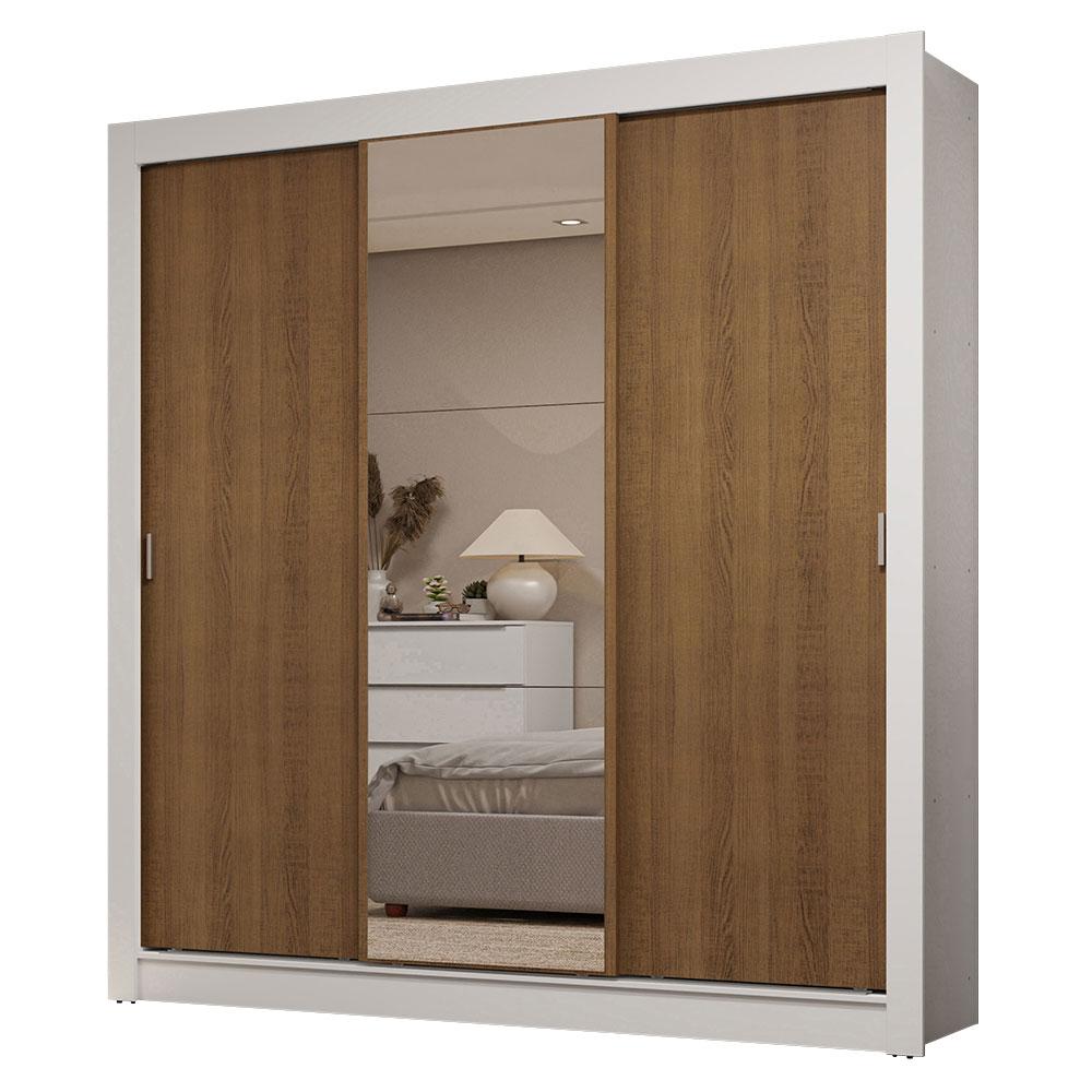 Guarda-Roupa Casal 3 Portas de Correr com Espelho 2 Gavetas Branco/Rustic Sublime Madesa