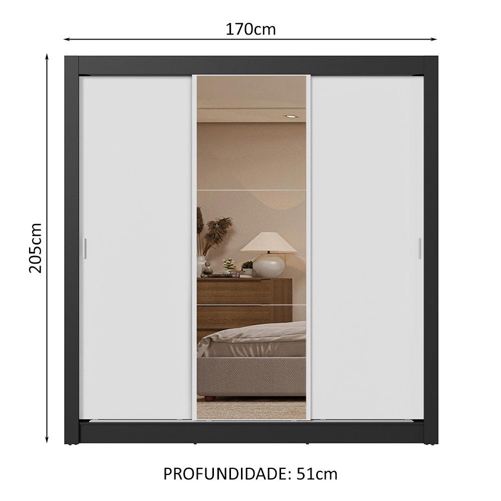 Guarda-Roupa Casal 3 Portas de Correr com Espelho 2 Gavetas Preto/Branco Sublime Madesa