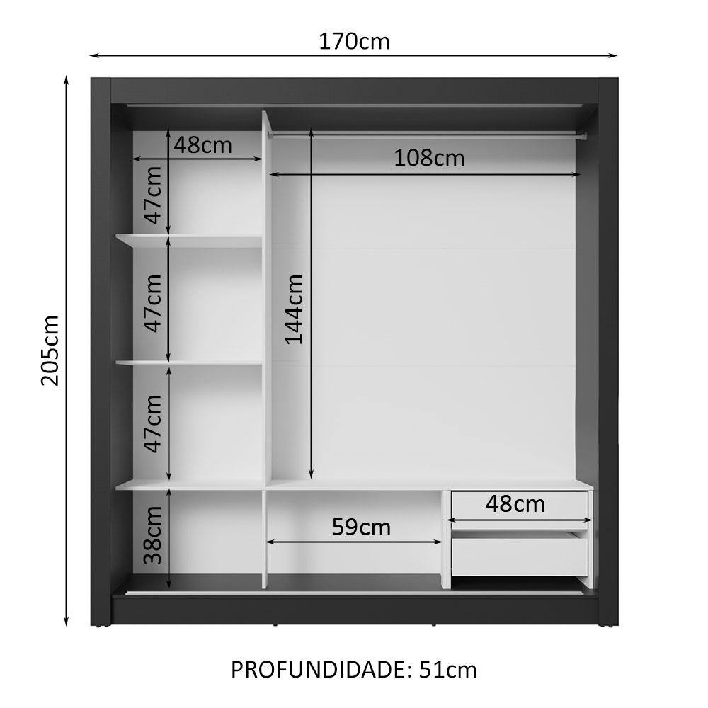 Guarda-Roupa Casal 3 Portas de Correr com Espelho 2 Gavetas Preto/Branco Sublime Madesa