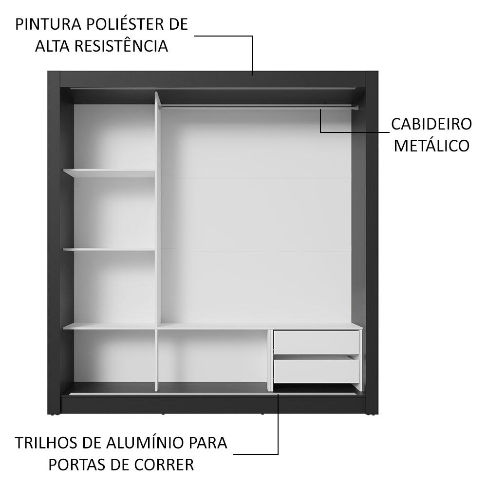 Guarda-Roupa Casal 3 Portas de Correr com Espelho 2 Gavetas Preto/Branco Sublime Madesa
