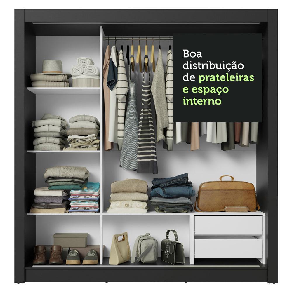 Guarda-Roupa Casal 3 Portas de Correr com Espelho 2 Gavetas Preto/Cinza Sublime Madesa