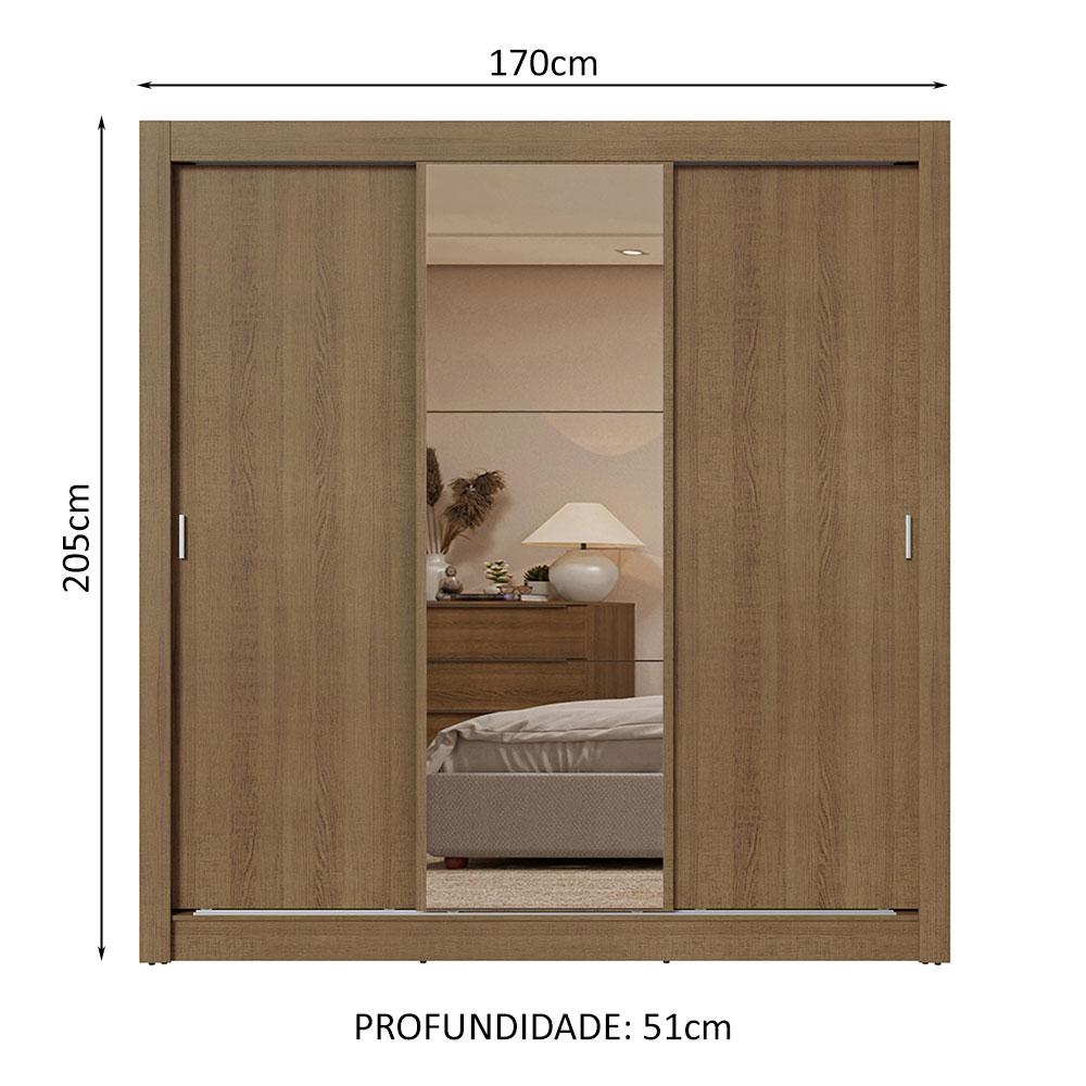 Guarda-Roupa Casal 3 Portas de Correr com Espelho 2 Gavetas Rustic Sublime Madesa