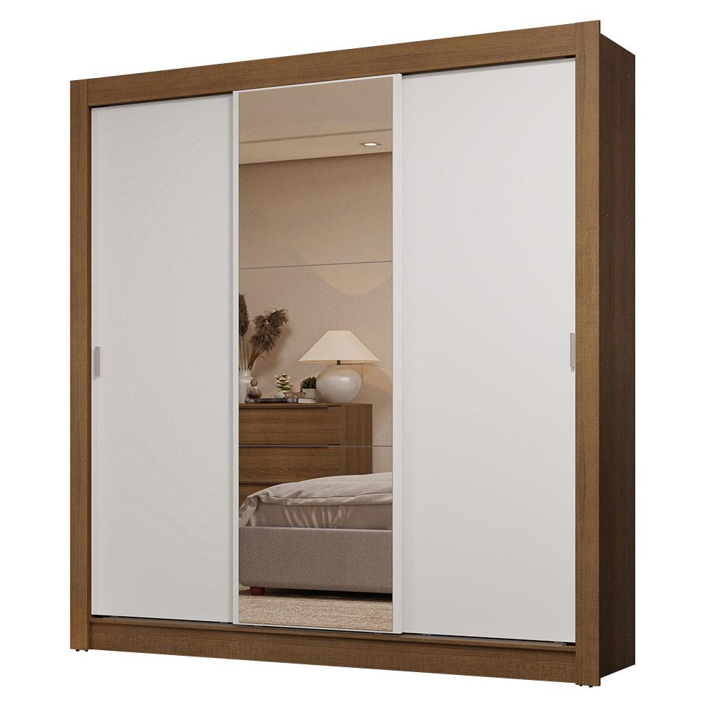 Guarda-Roupa Casal 3 Portas de Correr com Espelho 2 Gavetas Rustic/Branco Sublime Madesa