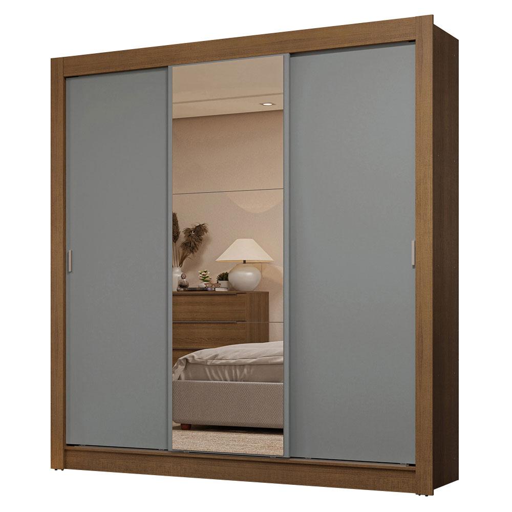 Guarda-Roupa Casal 3 Portas de Correr com Espelho 2 Gavetas Rustic/Cinza Sublime Madesa
