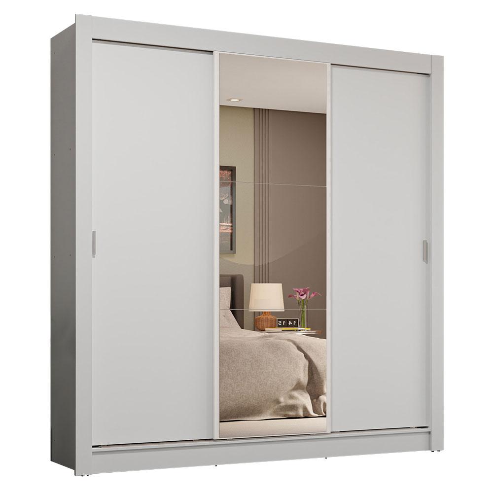 Guarda-Roupa Casal 3 Portas de Correr com Espelho 4 Gavetas Branco Sublime Plus Madesa