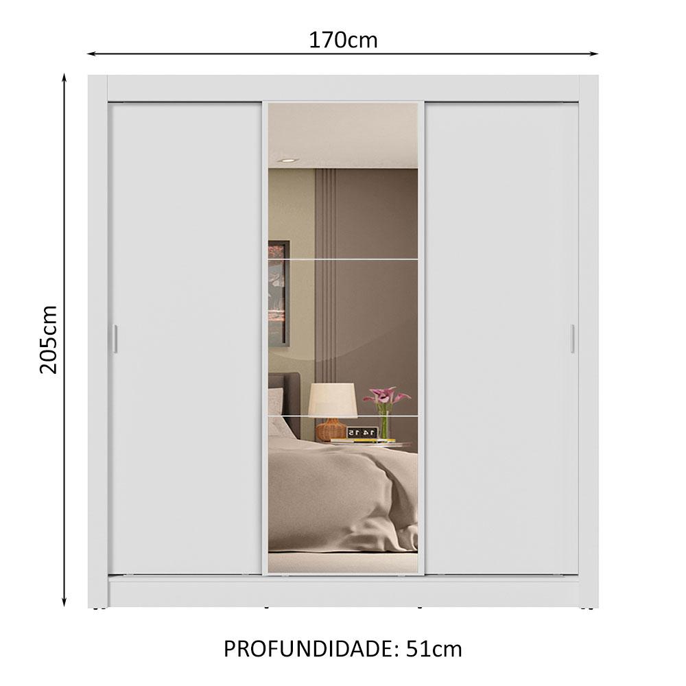 Guarda-Roupa Casal 3 Portas de Correr com Espelho 4 Gavetas Branco Sublime Plus Madesa