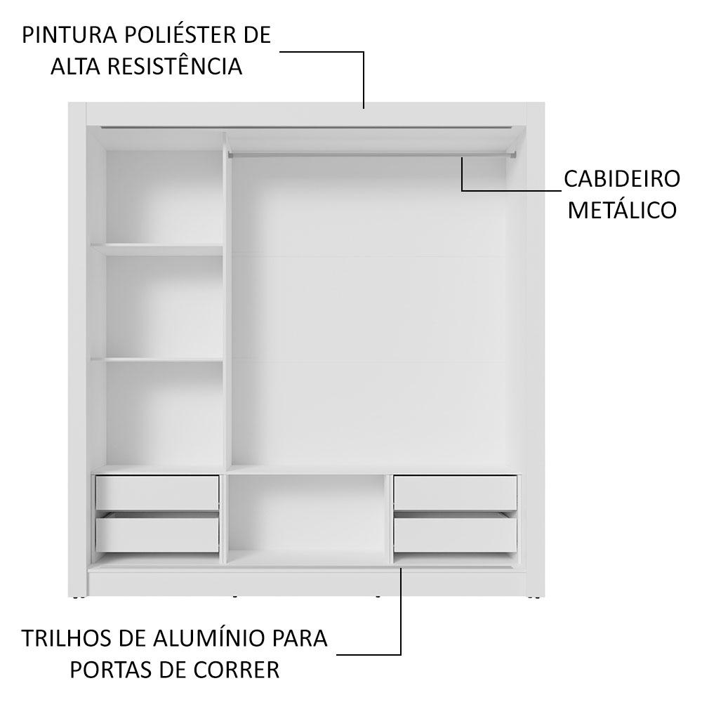 Guarda-Roupa Casal 3 Portas de Correr com Espelho 4 Gavetas Branco Sublime Plus Madesa