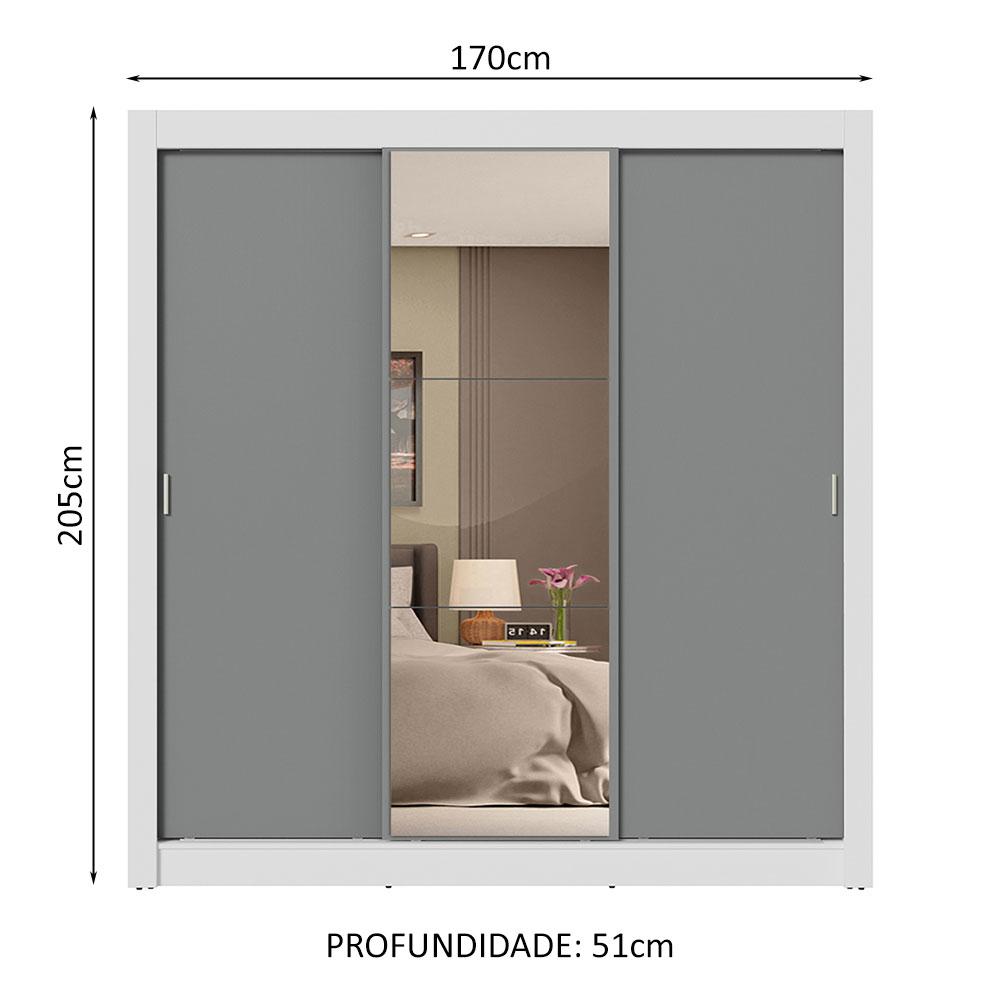 Guarda-Roupa Casal 3 Portas de Correr com Espelho 4 Gavetas Branco/Cinza Sublime Plus Madesa