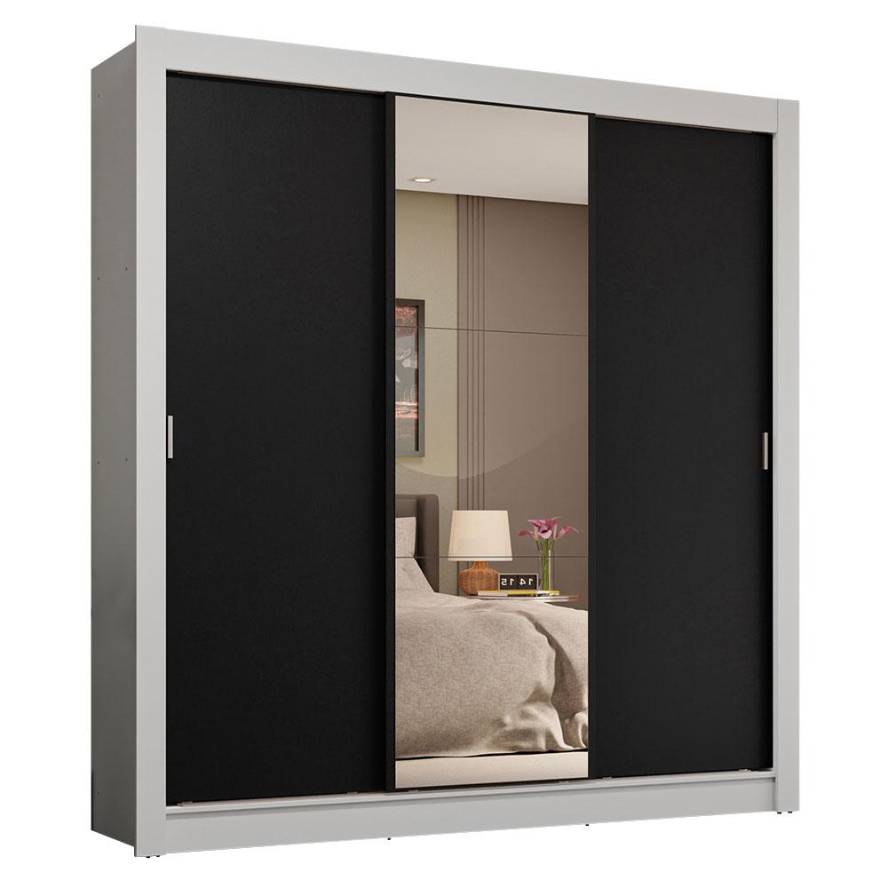 Guarda-Roupa Casal 3 Portas de Correr com Espelho 4 Gavetas Branco/Preto Sublime Plus Madesa